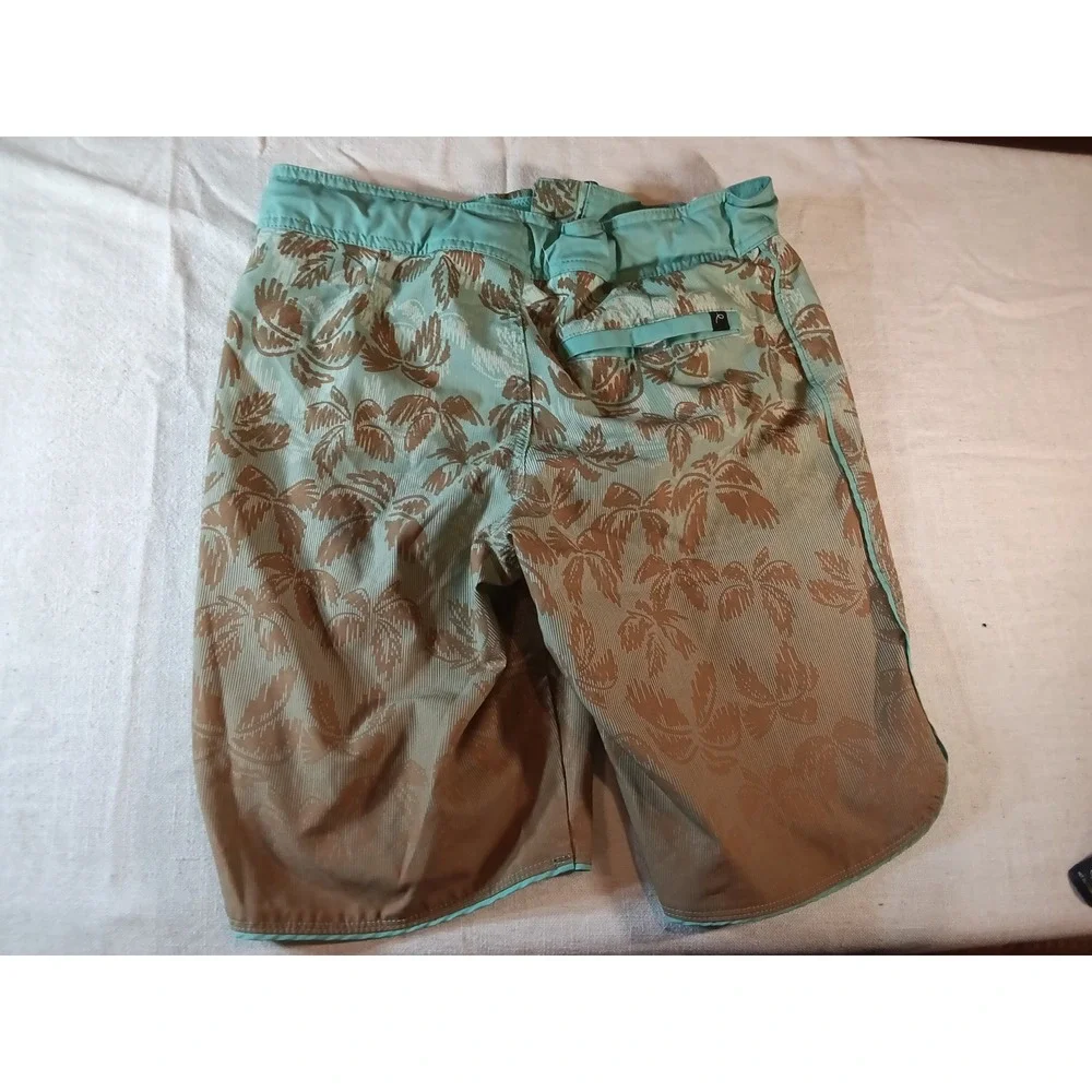 Art Class Boys Board Shorts Size 18 Teal Brown Tropical Palm Leaf Swim Trunks